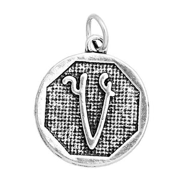 P097 - 4 pcs. Antique Silver LARGE Letter "V" Alphabet Letter Charm Pendant - 23mm x 20mm - Stamped Design