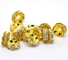 BD247 - 10pcs. Gold Plated Clear Rhinestone Rondelle Spacer Beads - 10mm x 3.8mm