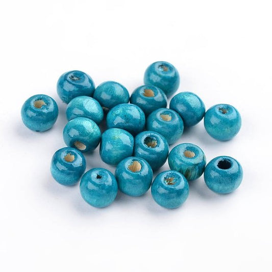 BD165 - 200 pcs Blue Wooden Wood Round Spacer Beads - 8mm (0.32") - Hole Size: 3mm