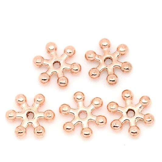 BD296 - 100 pcs Rose Gold Plated Snowflake Daisy Spacer Beads- 8mm - Hole Size: 1mm