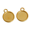 P340 - 10 pcs. Gold Plated Circle Round Bezel Cabochon Pendant Tags Trays - 12mm Glue Pad - 18x14mm - Single Loop - Made of Alloy!
