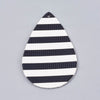P153 - 10 pcs. Black and White Stripe Faux Leather Dangle Charms Pendants - Teardrop - 56mm (2.2") - Great for Earrings! Double Sided