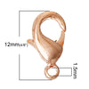 CL090 - 50 pcs. Rose Gold Plated Lobster Parrot Clasps - 12mm x 7mm - Made of Copper - High Quality! Claw Clasps