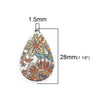 P647 - 10 pcs Silver Tone Multicolor Teardrop Metal Enamel Dangle Charms Pendants - 28mm x 18mm - 1.1" - Flower - For Earrings, Dangles