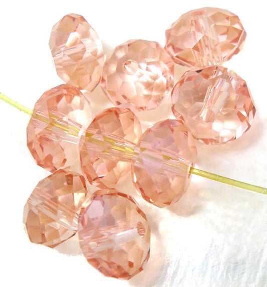 BD404 - 70 pcs. Salmon Pink Crystal Quartz Faceted Rondelle Beads - 8mm