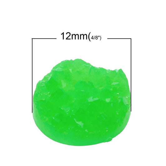 10 pcs Druzy Resin Embellishment Cabochons Mint Green Neon - 12mm (1/2 in)