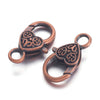 CL146 - 10 pcs. Antique Copper Heart Lobster Clasps - 25mm x 14mm (1 inch) - Claw Clasps