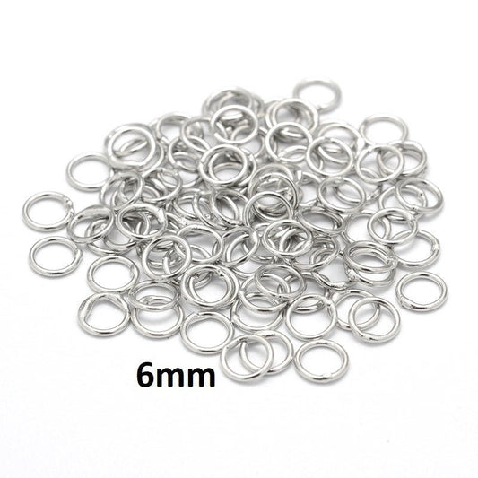 J158 - 100 pcs Silver Tone Soldered Closed Jump Rings - 6mm - 20 Gauge (0.8mm Thick)