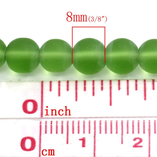 BD008 - 8mm Green Frosted Glass Round Beads - 12 3/8" strand (31.5cm) - Approx 40-42 beads per strand - Hole Size: 1mm