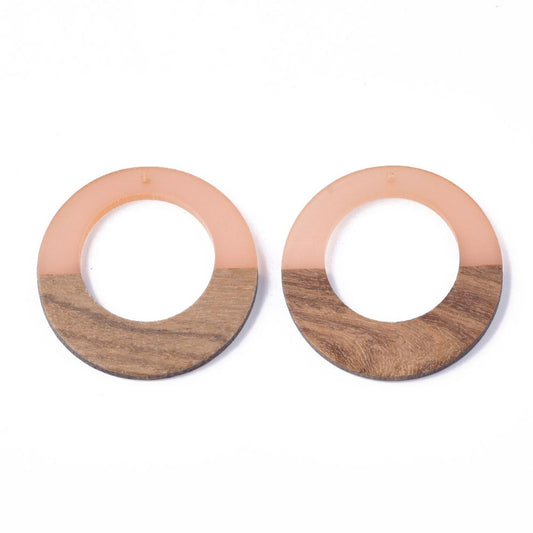 P2202 - 4 pcs. Assortment of Clear Resin and Wood Hoop Flat Pendant - 49mm - (1.93")- LARGE - Great for Earrings and Necklaces!