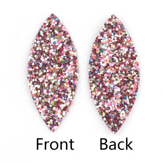P1137 - 10 pcs. Red Multicolor Faux Leather Dangle Charms Pendants - Marquise - 59mm (2.33") - Great for Light Earrings or Dangles! Double Sided