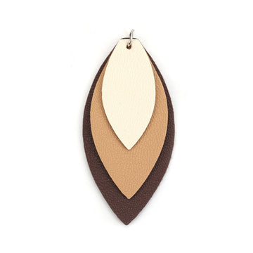 P911 - 10 pcs. Brown Khaki Beige Faux Leather Dangle Charms Pendants - Leaf - Triple Layer - 71mm (2.8") - Great for Light Earrings or Dangles