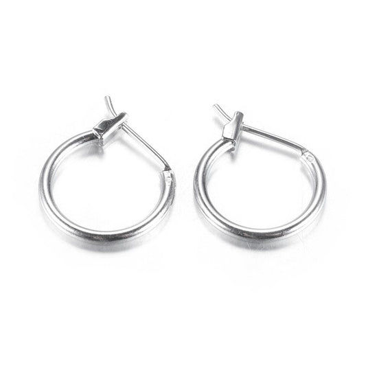 E400 - 20 pcs (10 pairs) Silver Tone Earring Hoops - 15mm (0.59 inch)