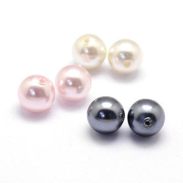 BD044 - 10 pcs. - 6mm Half Drilled Glass Pearl Imitation Round Beads - 4 color options available! - Hole Size: 1mm