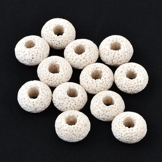 BD661 - 10 pcs White Cream Lava Rondelle Spacer Beads - 15mm - Large Hole - Hole Size: 5mm - Fits Paracord and European Cords!