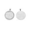 P020 - 5 pcs. Silver Plated Rhinestone Pendant Trays Circle Posts Settings Bezels Cabochons - 20mm Glue Pad Setting