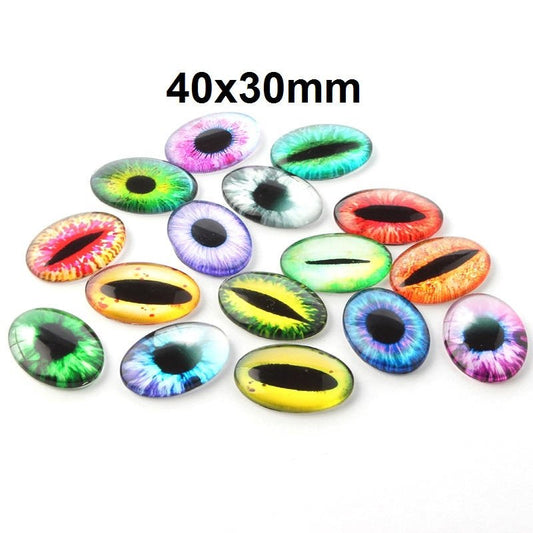 CA289 - 5 pcs Oval Dragon Cat Eyes Glass Dome Seals Tiles Cabochons - 40mm x 30mm - Assortment