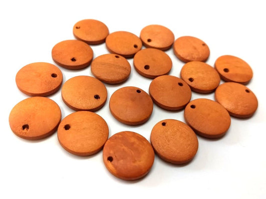 P2028 - 10 pcs. Wood Round Circle Tags - 15mm (0.59 inch) - Hole Size: 1.1mm - Wooden - 3.5mm Thick - Great to Make Earring Studs - Cherry