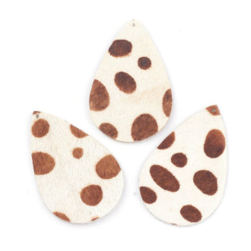 P2083 - 10 pcs. White and Brown Horse Hair Faux Leather Dangle Charms Pendants - Teardrop - 55mm (2.17") - Great for Earrings or Dangles! Cork Back
