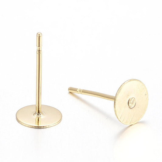 E767 - 20 pcs. (10 pairs) 304 Stainless Steel Golden Earring Posts/Bases/Studs/Settings with Rubber Backs - 12mm x 10mm - 10mm Glue Pad