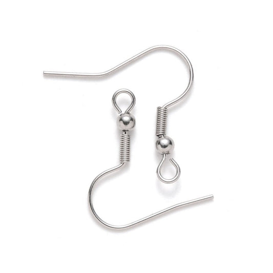E800 - 100 pcs. 304 Stainless Steel Silver Tone French Earring Hooks with Spring and Ball - 22mm - 3mm Ball - 21 Gauge (0.7mm Thick)