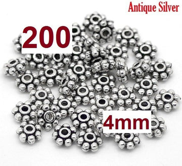 BD248 - 200 pcs Antique Silver Snowflake Daisy Spacer Beads- 4mm