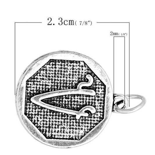 P097 - 4 pcs. Antique Silver LARGE Letter "V" Alphabet Letter Charm Pendant - 23mm x 20mm - Stamped Design