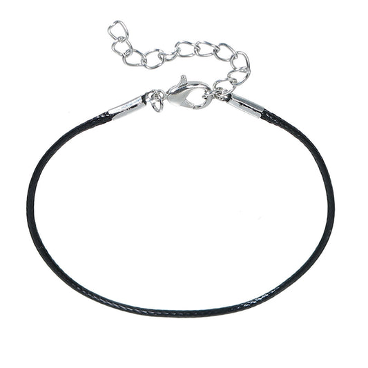 B063 - 20 pcs. Black Waxen Waxed Rope Cord Bracelets - 7.25 inch (18.5 cm) - 7 1/4"