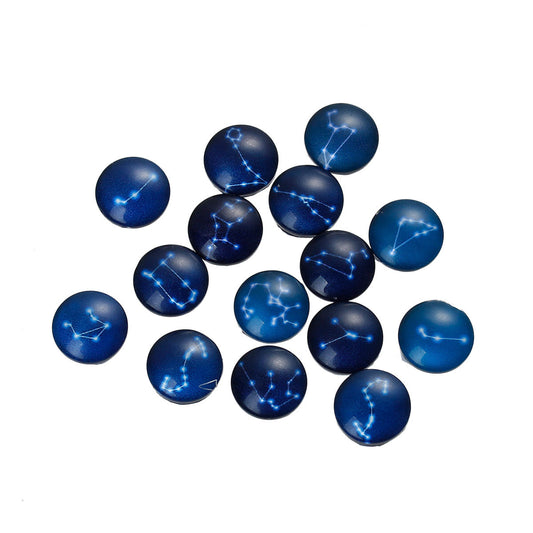 CA029 - 10 pcs Circle Constellation Stars Universe Glass Round Dome Seals Tiles Cabochons - 12mm