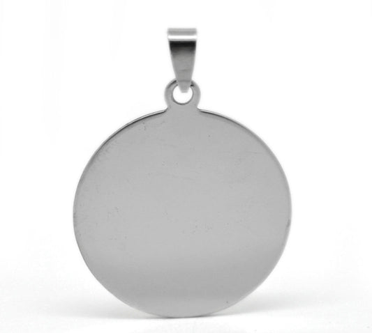 P579 - 5 pcs. Silver Tone Circle Round Stamping Pendant Tags - 34mm (1.34 inch) - LARGE - Made of  Copper
