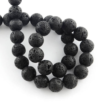 BD297 - 12mm Black Stone Lava Round Beads - 16" strand - Hole Size: 1mm - 33 pcs. - Natural