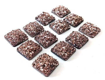 CA788 - 10 pcs Druzy Resin Embellishment Cabochons Champagne - 12mm - Square - Dome Style