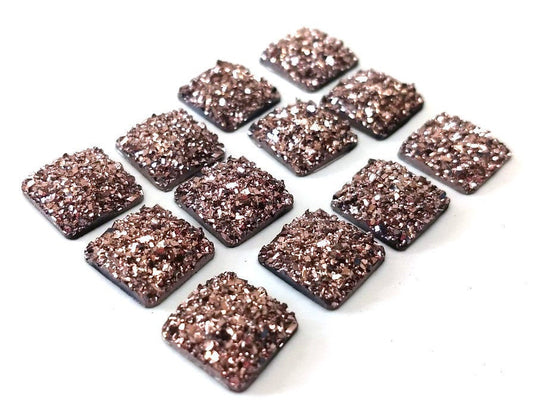 CA788 - 10 pcs Druzy Resin Embellishment Cabochons Champagne - 12mm - Square - Dome Style