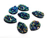 CA662 - 10 pcs Druzy Resin Embellishment Cabochons Blue Multicolor - 14x10mm - Teardrop - 14mm x 10mm - 3mm Thick