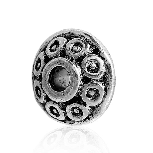 BD353 - 100 pcs Antique Silver Filigree Carved Bicone Spacer Beads- 6mm x 4mm - Hole Size: 1.1mm