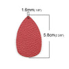 P1030 - 10 pcs. Red Faux Leather Dangle Charms Pendants - Plump Teardrop - 58mm (2.3") - Great for Light Earrings! Double-Sided