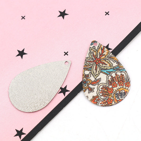 P647 - 10 pcs Silver Tone Multicolor Teardrop Metal Enamel Dangle Charms Pendants - 28mm x 18mm - 1.1" - Flower - For Earrings, Dangles
