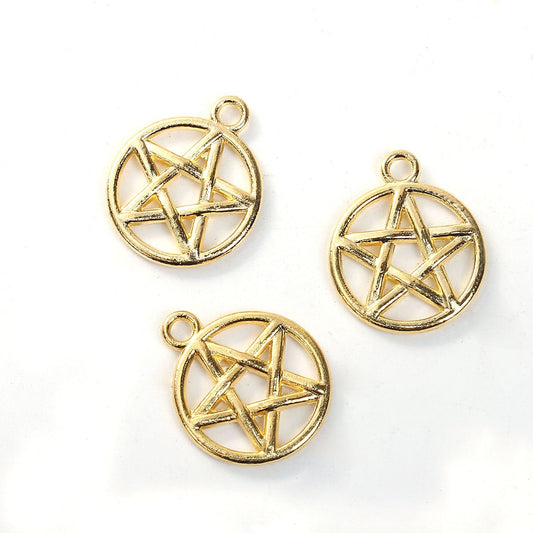P786A - 10 pcs. Gold Plated Pentagram Charms Pendants - 20mm X 17mm - Hole Size: 2.2mm