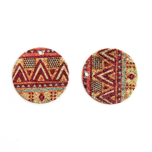P682 -10 pcs. Gold Plated Multicolor Enamel Circle Metal Dangle Charms Pendants - Temple - 20mm - 0.8" - Great for Earrings, Necklaces or Dangles