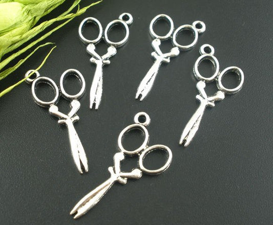 P205 - 10pcs. Antique Silver Scissor Scissors Charm Charms Pendants - 30mm X 14mm