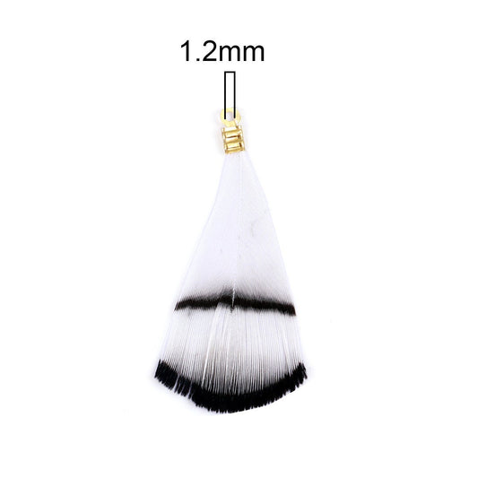 P783 - 10 pcs Black and White Dangle Charms Pendants - Feather - Gold Plated Crimps - 40mm (1.6") - Great for Light Earrings, Necklaces or Dangles