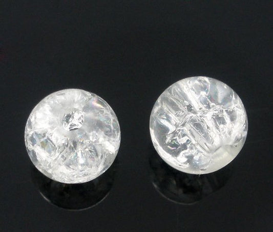 BD009 - 50 pcs Clear Crackle Glass Beads, 6mm - Hole Size: 1mm