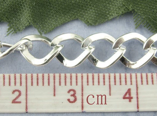 2M (6.56 Ft) - Silver Plated Chain Link - 7 x 8mm