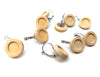 E564 - 10 pcs. Stainless Steel Earring Clips Settings Lever Back Bezels Cabochons - 12mm Glue Pad Setting - Silver Clip - Wood Tray - Natural