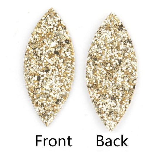 P1138 - 10 pcs. Gold Faux Leather Dangle Charms Pendants - Marquise - 59mm (2.33") - Great for Light Earrings or Dangles! Double Sided