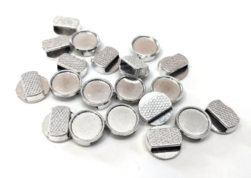 BD662 - 10 pcs. Antique Silver Tone Round Slider Beads with 12mm Glue Pad Bezel Trays - Hole: 10mm x 2.5mm