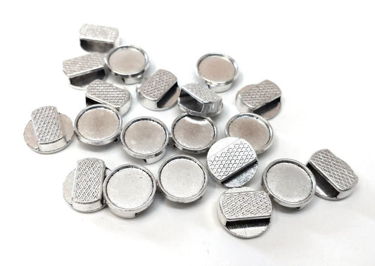 BD662 - 10 pcs. Antique Silver Tone Round Slider Beads with 12mm Glue Pad Bezel Trays - Hole: 10mm x 2.5mm