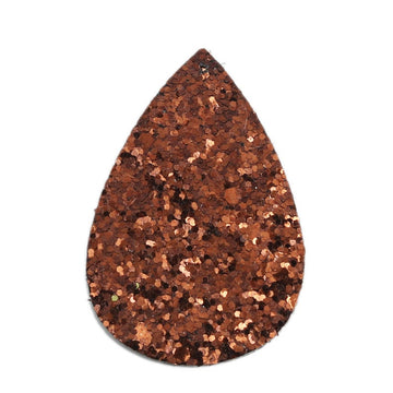 FL0002 - 10 pcs. Brown Glitter Faux Leather Dangle Charms Pendants - Teardrop - 58mm (2.3") - Great for Light Earrings and Dangles!