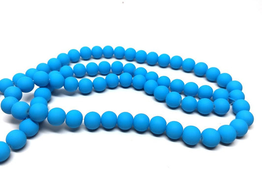 BD3000 - 40 Beads - 10mm Cerulean Blue Rubberized Glass Round Beads - 15.7" strand - Approx 40 beads per strand - Hole Size: 1.3mm