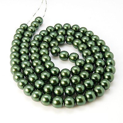 BD083 - 10mm Dark Green Glass Pearl Imitation Round Beads - 16 inch strand - Approx. 42 beads per strand - Hole Size: 1mm